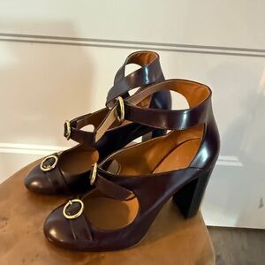 Chloe Dark Purple Heels with Gold Accents